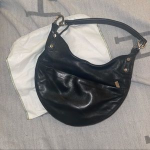 Like New Perlina black leather shoulder bag bushed silver hardware